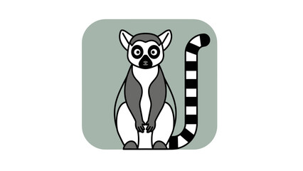 A stylized lemur, centered within a square with rounded corners and a muted green background © Akil