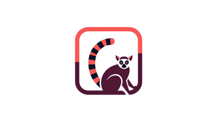 A stylized lemur inside a rounded square frame with a banded tail and dark color scheme © Akil
