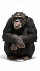 Naklejka premium Studio Portrait of a Calm Chimpanzee With Crossed Arms on White Background