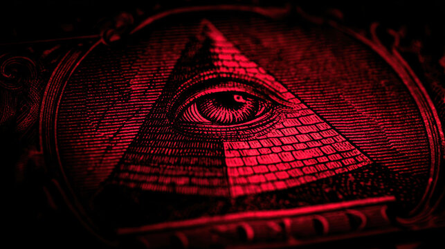 Mysterious red illuminated pyramid with eye symbol evokes intrigue and conspiracy theories amid government shutdown concerns and uncertain times