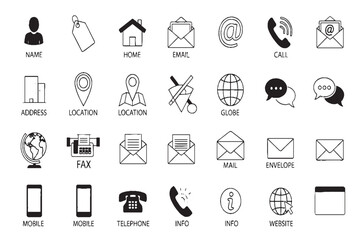Hand Drawn Contact Information Icons Set for Web and Print Design