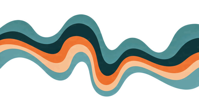 Abstract colorful layered wavy forms illustration. Teal and orange fluid vector design. Modern flat horizontal wave graphic isolated on white background