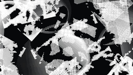 Glitch distorted grungy overlay grange texture. Textured and glitched technology background. Screen print effect .Vector overlay background with a halftone dots screen print texture.
