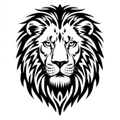 Obraz premium A black and white illustration of a lion's face with a fierce expression
