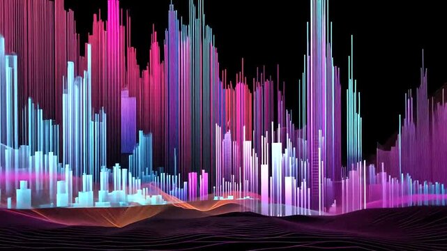 Vibrant 3D Bar Graph with Neon Colors and Dynamic Patterns.