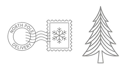 Winter tree, greeting, stamp 
