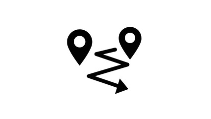 Vector illustration of a winding route with map pointers for navigation, on transparent background