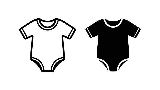 Vector illustration of baby bodysuit outline and solid black icon, perfect for newborns on transparent background