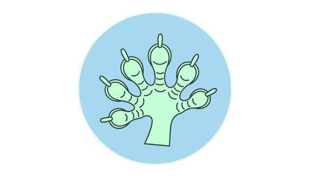 A stylized illustration of a gecko foot within a blue circle