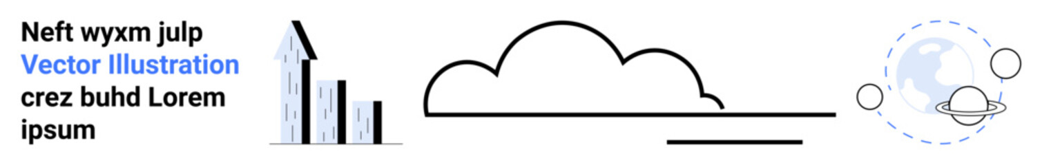 Business analytics, global economy, technology, data management, digital connectivity, design resources. Bar chart, cloud shape and global network diagram. Business analytics and global economy