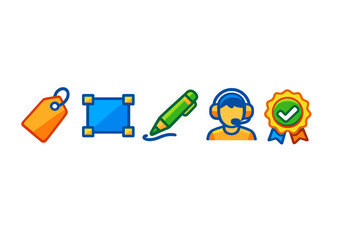 Fototapeta premium Icons showing different elements of a business process for branding and customer support in a simple design
