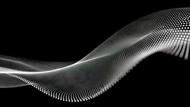 Abstract wavy pattern of silver dots on black background.