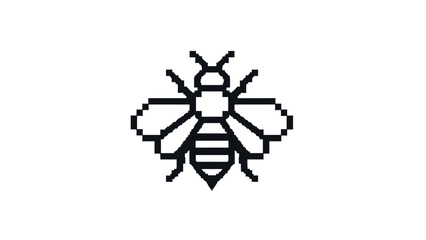 Fototapeta premium Pixelated graphic of a bee with body stripes, wings, and antennae on a white background