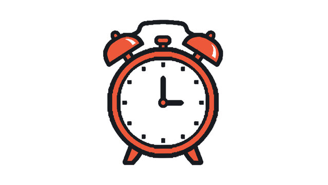 A vector illustration of a red and black alarm clock set to 2 o'clock, with a white clock face