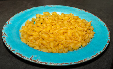 pasta on a blue plate