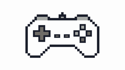Pixelated video game controller graphic with D-pad, buttons, and a button on top © gudangPIXEL