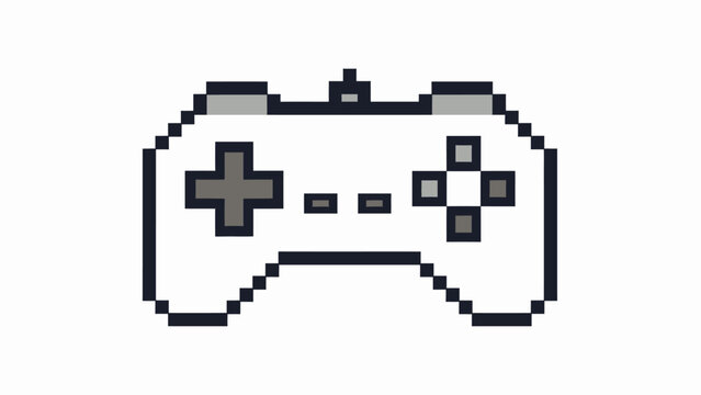 Pixelated video game controller graphic with D-pad, buttons, and a button on top