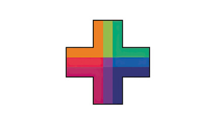 Obraz premium A colorful plus sign shape, each quadrant a gradient color, set against a white backdrop