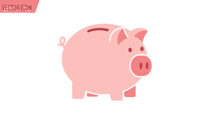 Fototapeta premium A pink piggy bank icon, with slot for coins. A simple vector design on white background