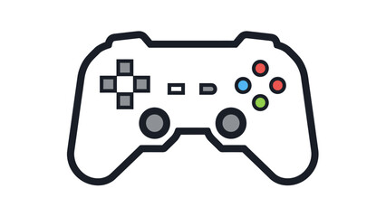 A minimalist illustration of a gamepad with colorful buttons and a directional pad © gudangPIXEL