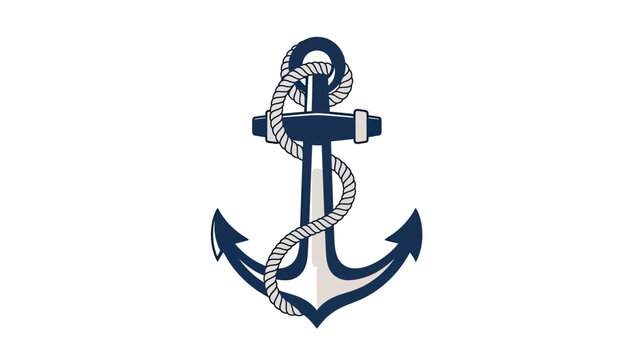 Stylized, dark blue anchor with white rope and details, centered on white background