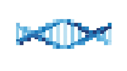 Fototapeta premium Digital illustration of a blue DNA double helix structure, pixelated on a white background