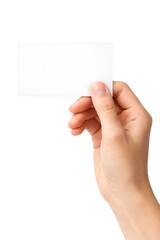 Obraz premium Hand Holding Blank Business Card Isolated on White Background
