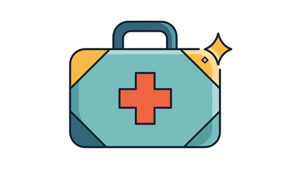 Obraz premium An illustrated first aid kit, aqua with a red cross, shiny star detail