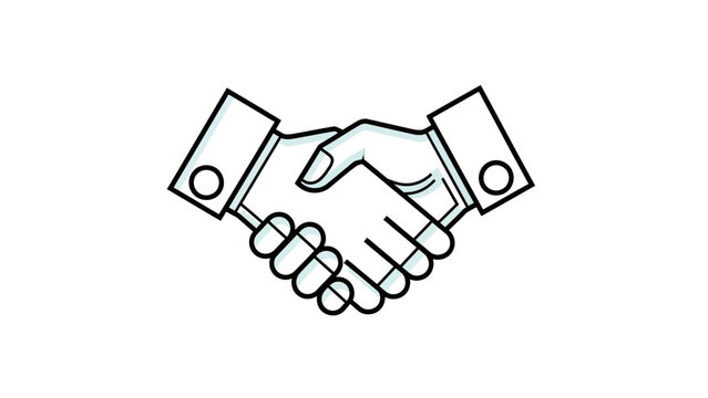 A black and white line art image of two hands in a handshake. The hands are set against white