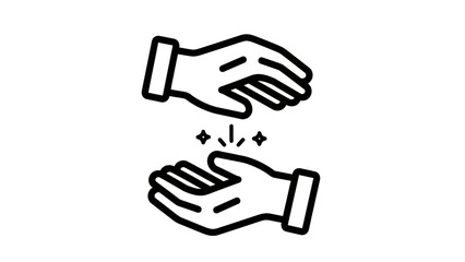 Obraz premium Black and white icon depicting hands, one above the other, with sparkles in between