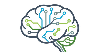 Fototapeta premium Graphic of a brain with integrated circuits, hinting at AI or digital connectivity