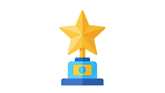 A golden star trophy on a blue and yellow base, isolated on a white background