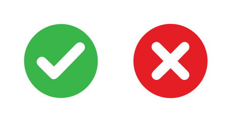 Obraz premium Approval and Rejection Icons Green Checkmark and Red Cross Buttons.