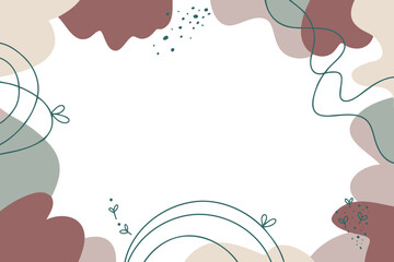 Frame background. Abstract template with organic shapes boho earthy tones color hand drawn lines. Decorative border with copy space center. Minimalist vector banner illustration