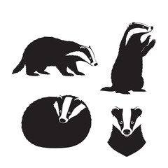 Badger Silhouette Vector Set Badger Black and White Vector Illustration Badger Animal Silhouette Icon Set © Kinza