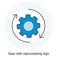 Gear with Reprocessing Sign icon, Recycling Process Gear, Sustainable Industry Symbol, Circular Process Icon, Eco-Friendly Technology Gear, vector