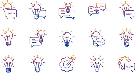 Fototapeta premium Idea and Innovation Icon Set with Light Bulbs, Chat Messages, Creativity, Brainstorming, Communication, and Problem Solving Concepts for Modern Design