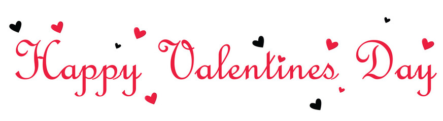 Happy valentines day calligraphy banner with red hearts isolated on transparent background