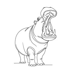 Obraz premium Outline of a yawning hippopotamus in a minimalist style 