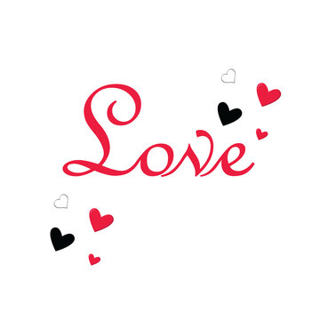 LOVE word hand drawn lettering. Modern calligraphy script love text. Vector illustration. Design for print on shirt, poster, banner. Pink color text on white background. Lovely print for tee shir