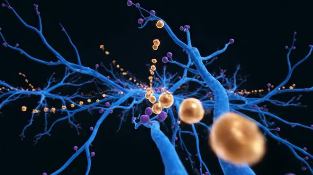Microscopic 3D Journey Through Neural Networks and Synapses with Golden Neurotransmitters