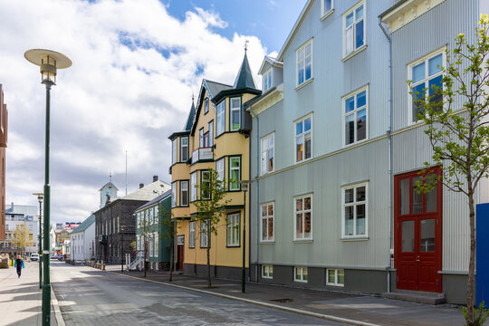 Traditional Icelandic architecture with corrugated iron cladding in Reykjavik city.

