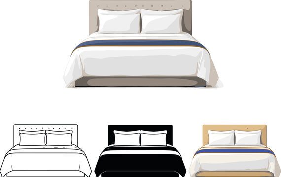 Elegant tufted headboard bed with crisp white linens and decorative blue and gold runner