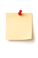 Blank Sticky Note with Red Push Pin Isolated on White Background