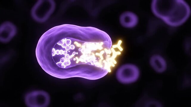 3D Visualization: B-Cell to Plasma Cell Transformation and Antibody Production