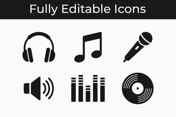 Music and Audio Icon Set with Headphones and Microphone © markephics