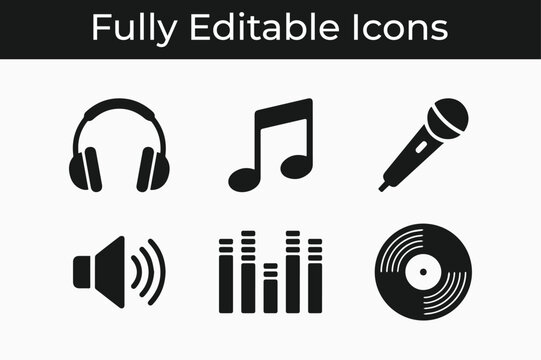 Music and Audio Icon Set with Headphones and Microphone