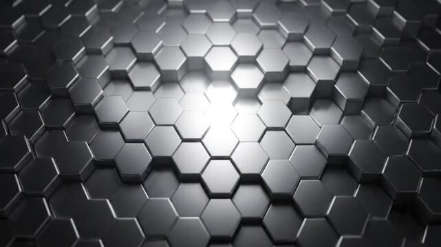 Hexagonal Pattern in Modern Futuristic Design with Dramatic Spotlighting on Metallic Silver Background for Technology Interface