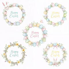 Pastel Easter Wreath Collection with Happy Easter Text