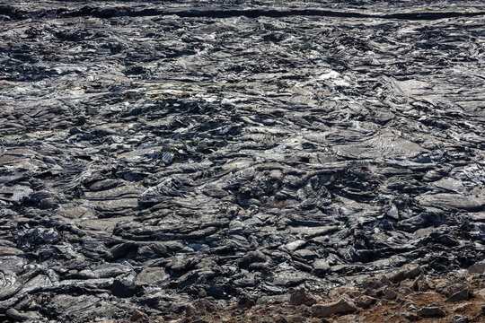 Close up of frozen basaltic lava texture at Fagradalsfjall volcano in Iceland.